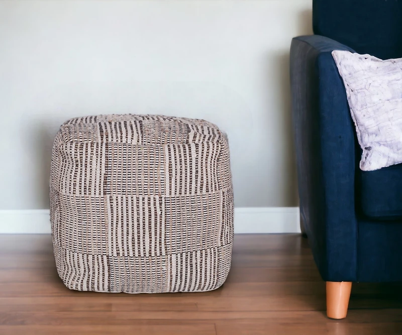 Geometric Cotton Pouf – Square Ottoman for Living Room Seating or Boho Style Accent