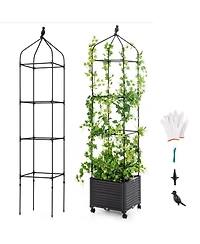 Indoor Outdoor Raised Garden Bed with Trellis and Self-Drainage and Wheels-Black