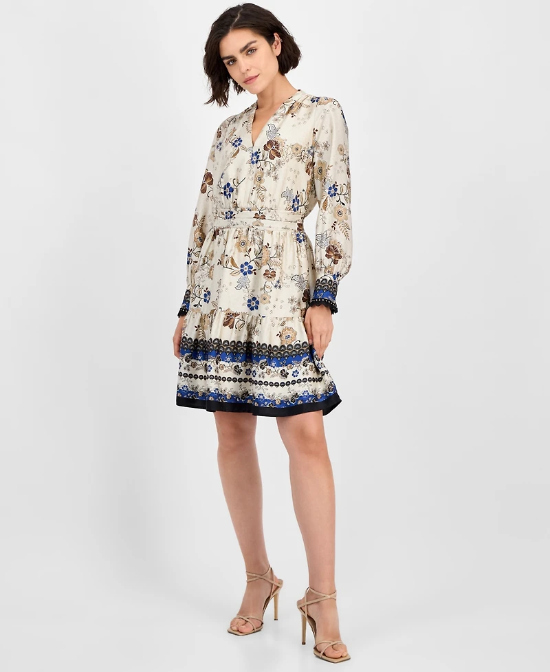 Anne Klein Women's Printed Long-Sleeve Fit & Flare Dress