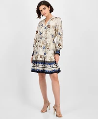 Anne Klein Women's Printed Long-Sleeve Fit & Flare Dress