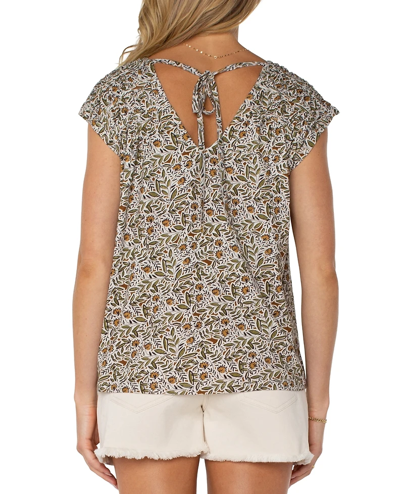 Liverpool Los Angeles Petite Printed Tie-Back Dolman-Sleeve Top