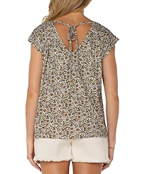 Liverpool Los Angeles Petite Printed Tie-Back Dolman-Sleeve Top