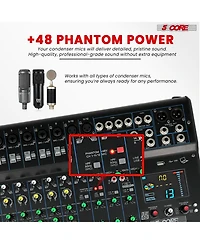 5 Core Audio Dj Mixer 16 Channel Sound Board Console w Spx Effect 48V Phantom Power Mx 16CH Xu