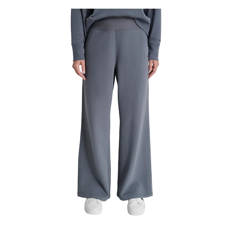 Dkny Women's Embroidered Logo Pull On Wide Leg Pants