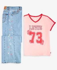 Levis Big Girls Sporty V Neck T Shirt High Rise Baggy Embroidered Jeans