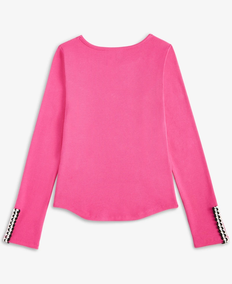 H by Habitual Big Girls Crochet-Trim Rib-Knit Top