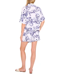 CeCe Women's Cotton Toile de Joy-Print Drawstring Shorts