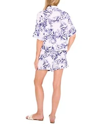 Cece Womens Printed Cotton Collared Button Front Shirt Printed Cotton Pull On Shorts