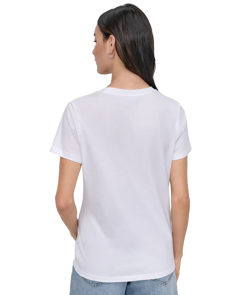 Dkny Jeans Women's Rhinestone 3 Image Photoreal Logo T-Shirt - WHB