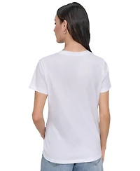 Dkny Jeans Women's Rhinestone 3 Image Photoreal Logo T-Shirt - WHB