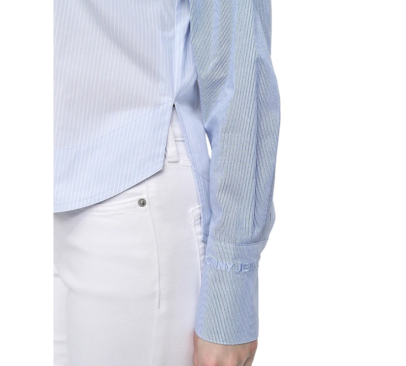 Dkny Jeans Women's Cropped Long-Sleeve Button-Front Shirt - L4c