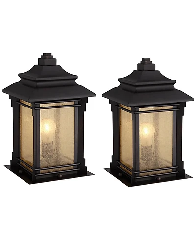 Franklin Iron Works Hickory Point Rustic Farmhouse Outdoor Pier Mount Lights Set of 2 Walnut Bronze 16 1/2" Frosted Cream Glass for Exterior Barn