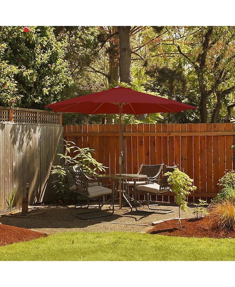 10 Feet Patio Umbrella with 8 Wooden Ribs and 3 Adjustable Heights
