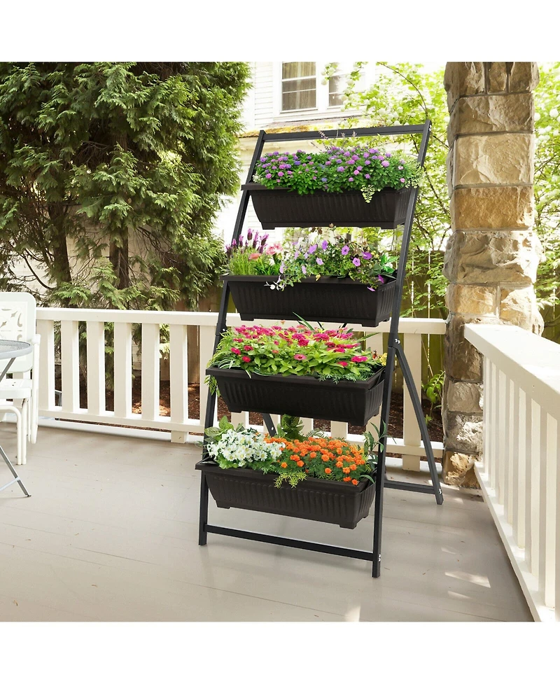 4-Tier Vertical Raised Garden Bed with 4 Containers and Drainage Holes