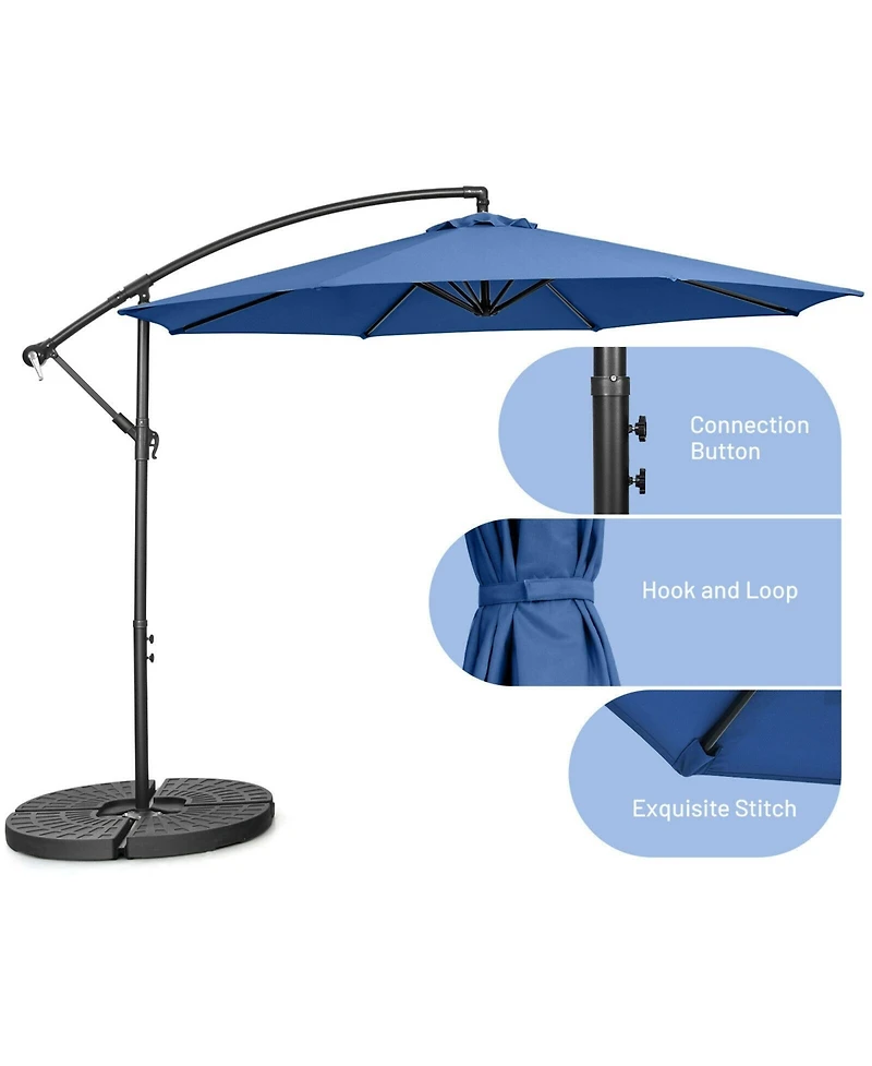 10 Feet Offset Umbrella with 8 Ribs Cantilever and Cross Base-Blue