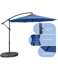 10 Feet Offset Umbrella with 8 Ribs Cantilever and Cross Base-Blue