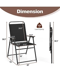 Outdoor Folding Sling Chairs with Armrest and Backrest-Black