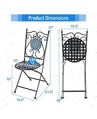 Set of 2 Mosaic Chairs for Patio Metal Folding Chairs-Multicolor