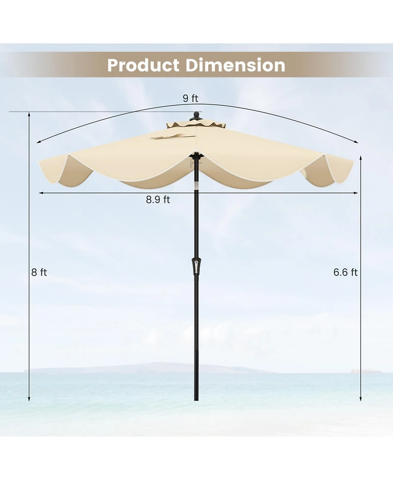 9 Ft Patio Umbrella with Crank Handle and Push Button Tilt