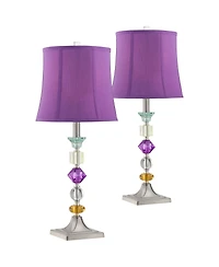 Bijoux Modern Chic Bohemian Table Lamps 25.5" High Set of 2 Brushed Nickel Multi Colored Stacked Acrylic Gem Purple Drum Shade for Kids Girls Roo
