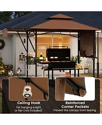 13 x 5 Feet Grill Gazebo with Dual Side Awnings and 2 Shelves Adjustable Shadow-Coffee