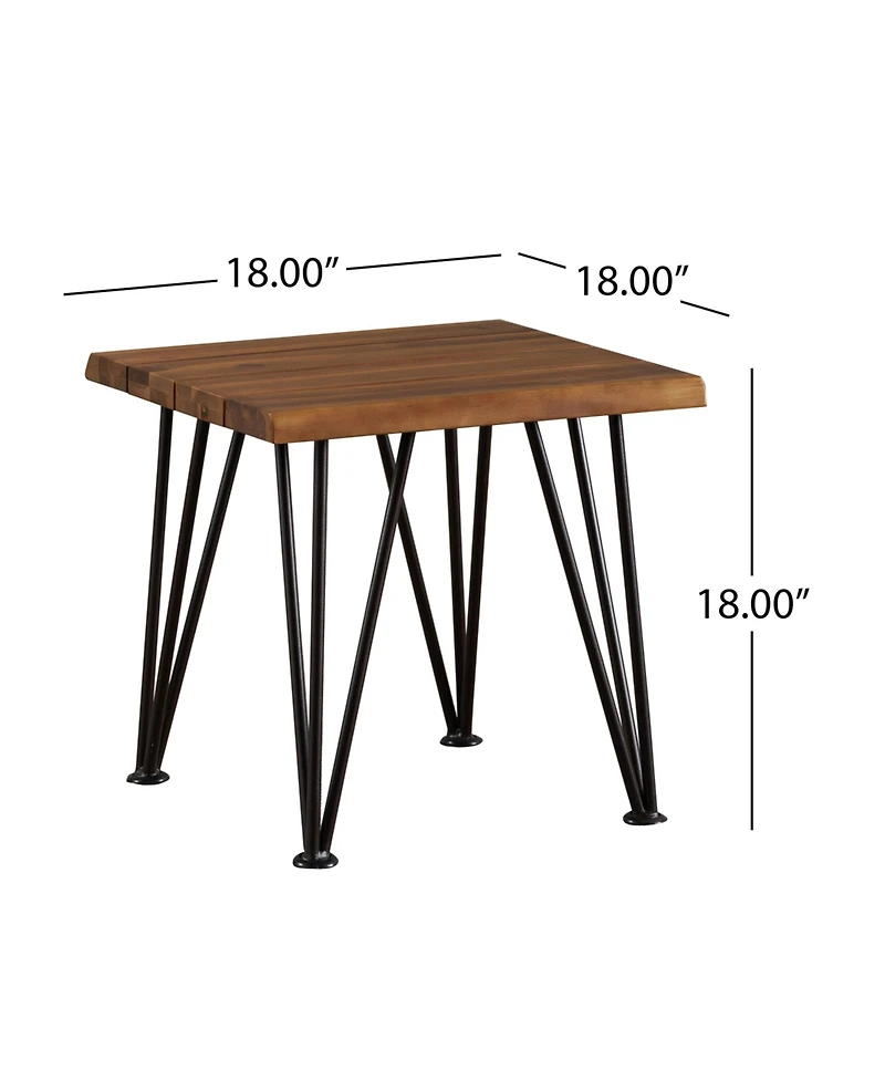 18 Inch Rustic Industrial Accent Table & Side Table for Patio, Acacia Wood Top, Iron Legs