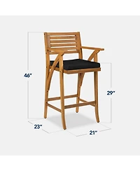 Best Choice Products Set of 2 Outdoor Acacia Wood Bar Stools Bar Chairs w/ Weather-Resistant Cushions
