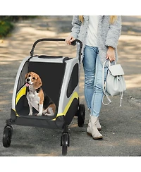 Bingopaw Large Dog Stroller for 2 Dogs Foldable Pet Travel Carrier Zipper Divider 4 Wheels