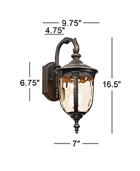 John Timberland Bellagio Vintage Outdoor Wall Light Fixtures Set of 2 Veranda Bronze Downbridge 16 1/2" Champagne Hammered Glass for Post Exterio