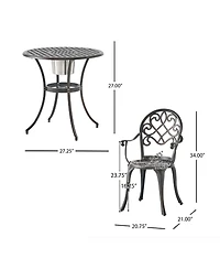 Antique Weather Resistant 3-Piece Patio Metal Bistro Set with Removable Ice Bucket Cast