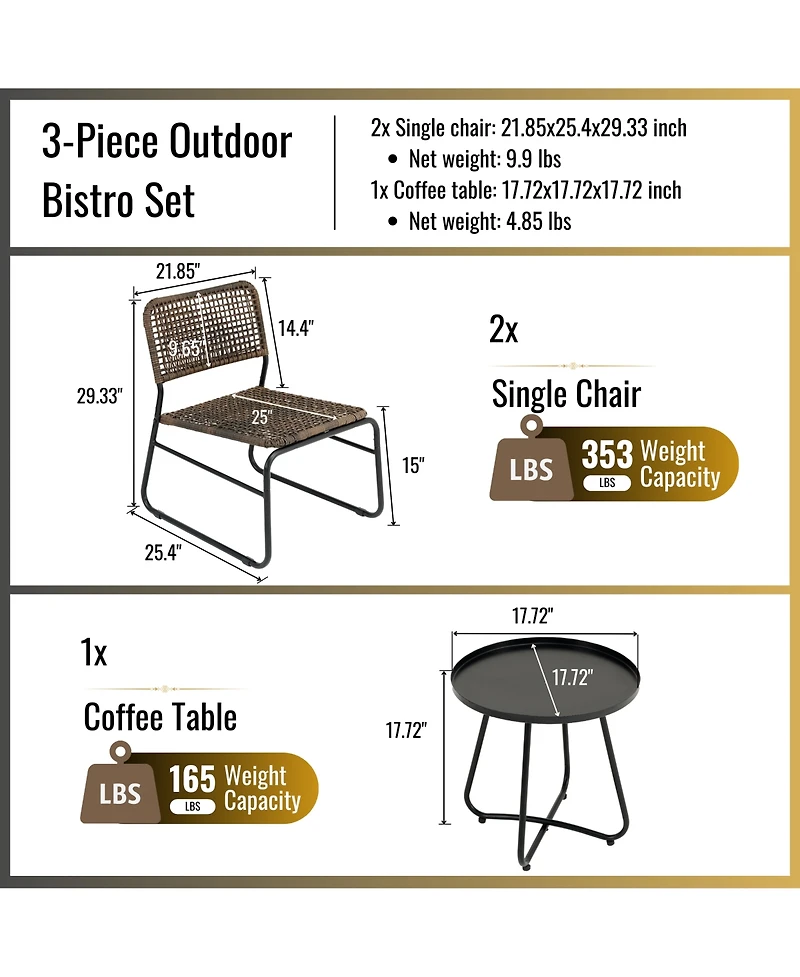 Patio Furniture Set 3 Piece Mixture Pattern Pe Rattan Steel Frame And Modern Round Table