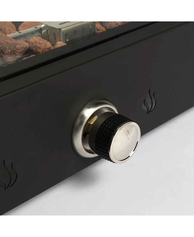 28 in. Tabletop Fire Pit, Propane Gas Fire Pit with Quick Connect Joint, Glass Wind Guard and Lava Rock