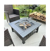 32 in. Outside Portable Metal Wood Burning Fire Pit Square Fire Pits and Outdoor Fireplaces for Patio, Camping