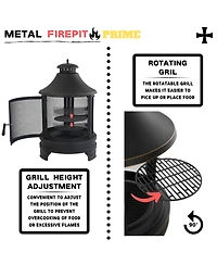 Metal Outdoor Garden 2-in-1 Heating Stove Fireplace Fire Pit with Rotatable and Removable Cooking Stove Rack