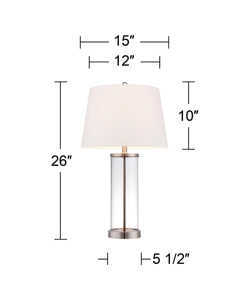 360 Lighting Coastal Table Lamps 26" High Set of 2 Clear Glass Fillable Steel White Tapered Shade for Living Room Family Bedroom Bedside