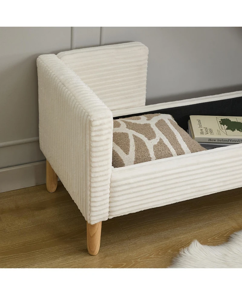 Streamdale Corduroy Storage Bench with Armrests & Pillows - Ivory