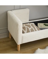 Streamdale Corduroy Storage Bench with Armrests & Pillows - Ivory