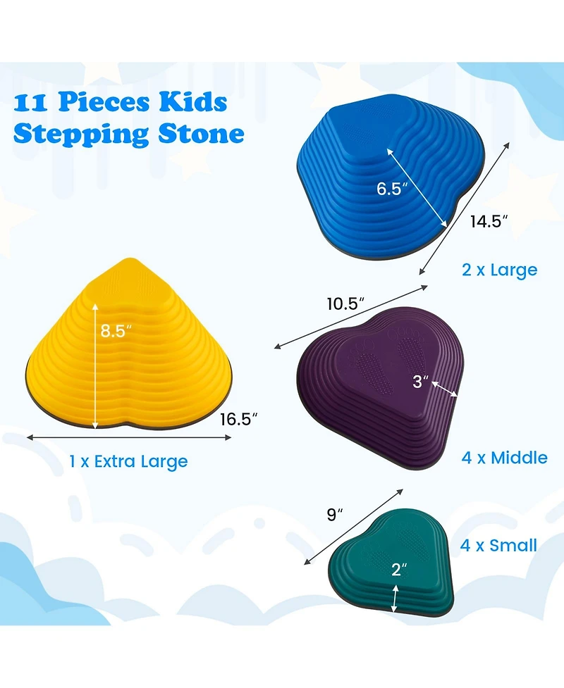 11 Pieces Kids Stepping Stones Stackable Balance Blocks Indoor Outdoor-Multicolor