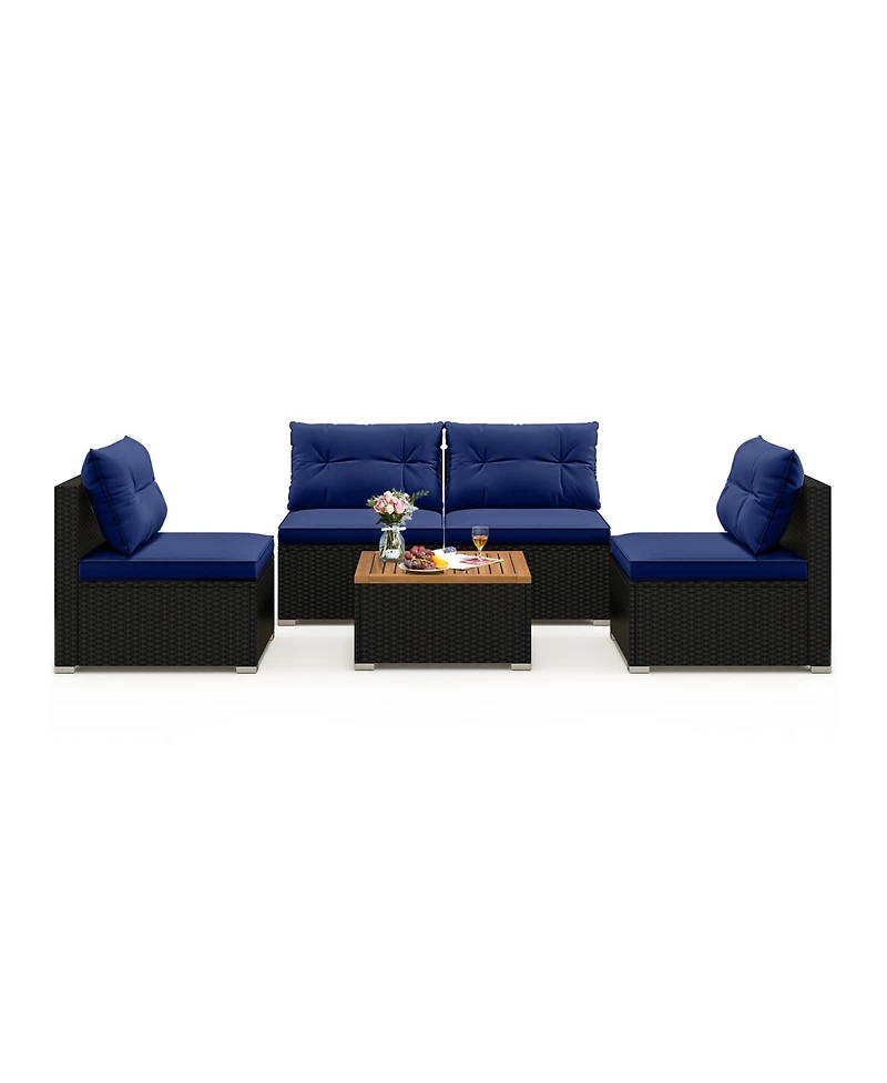 5 Piece Outdoor Furniture Set with Solid Tabletop and Soft Cushions