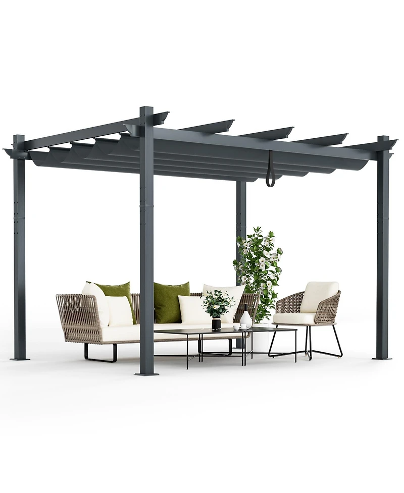 10 x 12 Feet Outdoor Aluminum Retractable Pergola Canopy Shelter Grape Trellis-Gray