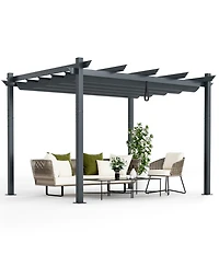 10 x 12 Feet Outdoor Aluminum Retractable Pergola Canopy Shelter Grape Trellis-Gray