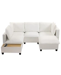 90" U-Shaped Sectional Sofa with Ottoman & Charging Coffee Table
