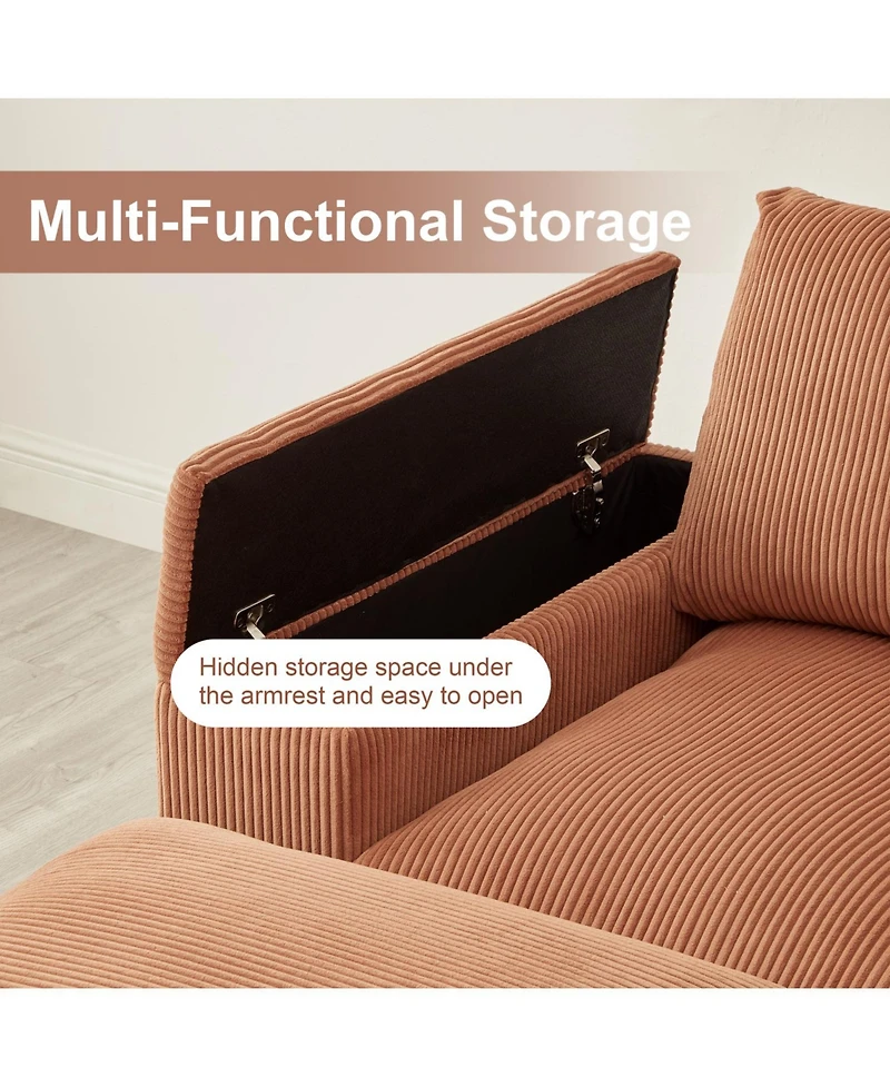 Streamdale Corduroy Sectional Sofa with Ottomans - Orange