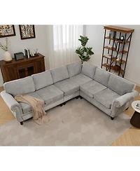 Streamdale 109.5" Light Gray Chenille Sectional Sofa, Rivets & Rolled Arms