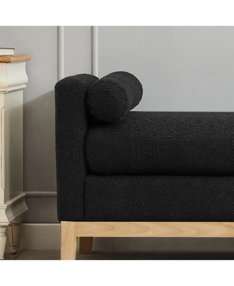 Streamdale Black Boucle Upholstered Bench/Daybed with Wood Legs & Pillows