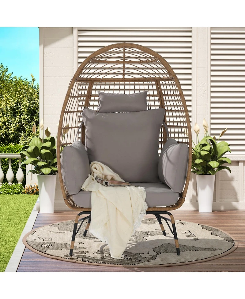 Streamdale Oversized Wicker Egg Chair w/ Cushion & Pillow
