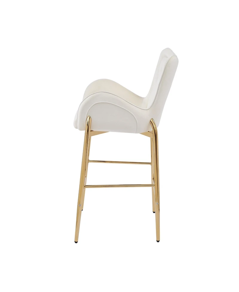 Streamdale Furniture 28.75inch Counter Height Bar Stools Set of 2, Bar Height Arm Chairs, Velvet Fabric Stools with Golden Legs and Footrests, White