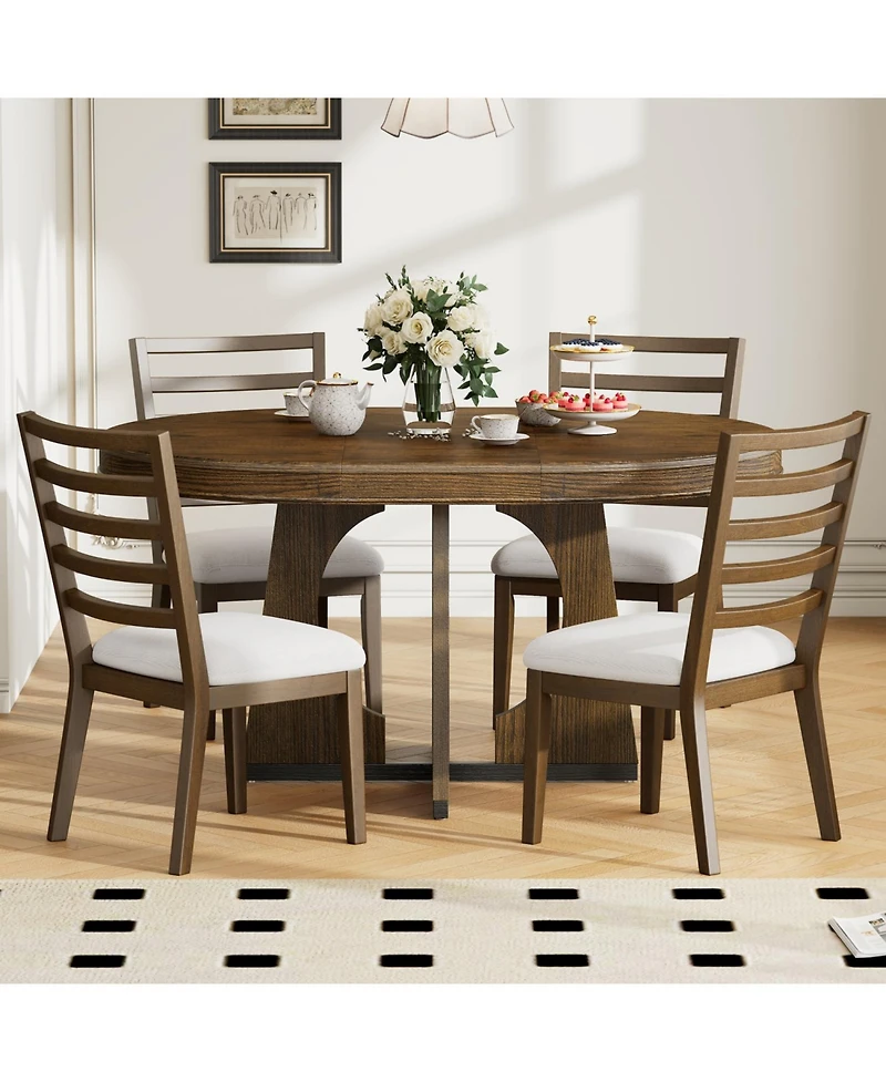 Streamdale Retro Rustic Dining Set with Ext. Table and 4 Chairs (Walnut)
