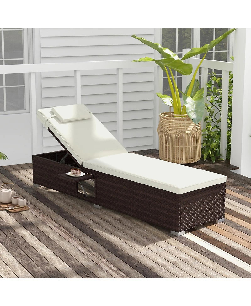 Outdoor Pe RattanChaise Lounge with 6-level Backrest-Off White