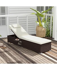 Outdoor Pe RattanChaise Lounge with 6-level Backrest-Off White